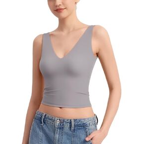 PUMIEY Women's Deep V Neck Sleeveless Tank Top Sexy Double Lined Going Out Tops Smoke Cloud Pro Collection