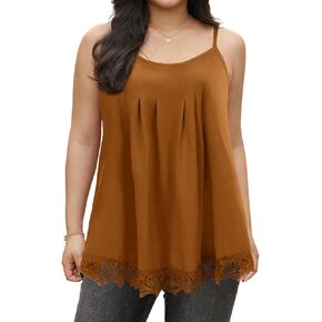 Womens Tank Tops Loose Sleeveless Pleated Camisole Cami Lace Extender Summer Flowy Dressy Shirt