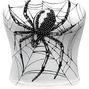 SHENHE Women's Strapless Goth Punk Top Graphic Spiderweb Print Y2k Crop Tube Top