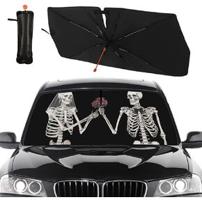 Funny Dinosaur Car Sunshade Umbrella for Windshield Foldable Raccoon Driving Car Sun Shade Cover with Bendable Handle Block UV Rays Sun Visor Protector Keep Vehicle Cool 57"x30"