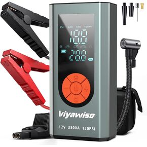 Portable Car Jump Starter with Air Compressor, 3500A Jumper Starter Battery Pack with 150PSI Tire Inflator,12V Jump Box for Charger with LCD Display (Up All Gas/8L Diesel Engine)
