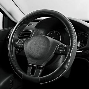 PIC AUTO Steering Wheel Cover, Black Piping Leather, Sports Carbon Fiber and Super Breathable Leather, Universal 14.5-15.5 Inch Anti-Slip Steering Wheels Accessories for Men & Women