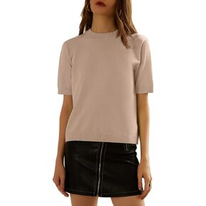 Women's Short Sleeve Sweater Round Neck Basic Classic Casual Knit Soft Pullover