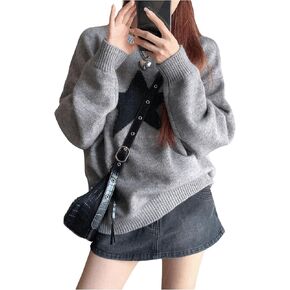 WDIRARA Women's Star Sweater Round Neck Long Sleeve Pullovers Knitted Top