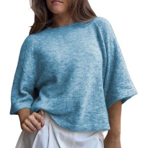 ICNGLKSND Women Half Sleeve Oversized Sweater Basic Furry Knit Shirt Boxy Cashmere Tees Fall Chunky Going Out Streetwear