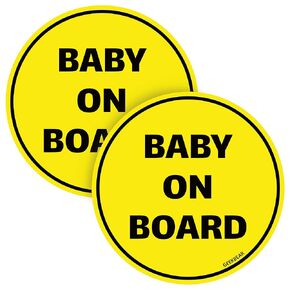 GEEKBEAR Baby on Board Car Sticker - Colorful, Reflective, Weather-Resistant - Circular 4.7 x 4.7 in (Black - 2 Pack)