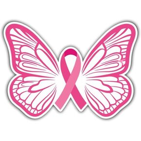 Breast Cancer Awareness Pink Butterfly Ribbon Vinyl Decal Sticker for Car, Window, Laptop, Waterbottle 5"