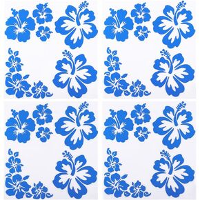 GORGECRAFT 4 Sheets Hibiscus Flower Car Sticker Hawaiian Stickers and Decals Blue Reflective Stickers Waterproof Vinyl Automotive Exterior Decor for SUV Truck Motorcycle Doors Walls Laptop