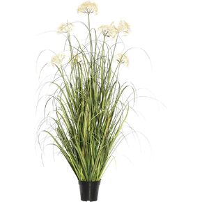 Vickerman 48" Tall Artificial Potted Green Grass Decor with 5 Cream Dandelions - Realistic Looking Greenery Decoration - Home Kitchen Office Arrangements