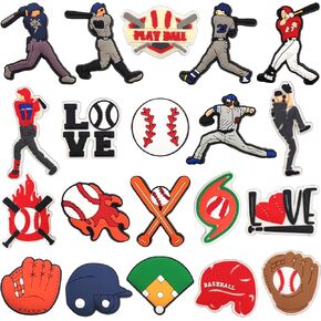 20Pcs Shoe Charms for Boys Baseball Shoe Decorations with Buttons for Clog Sandals Birthday Party Gift