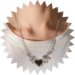 YienDoo Gothic Evil Heart Devil Horn Choker Necklace Chain Vintage Demon Heart Red Kpop Necklaces Demon Wing Love Heart Pendant Necklace Halloween Jewelry for Women and Girls
