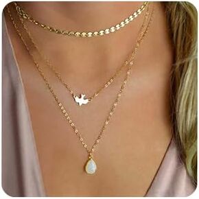 Bohemia Layered Choker Necklace Disc Choker Dove Necklace Gemstone Necklace Pigeon Gem Charm Pendant Necklace Peace Jewelry for Women