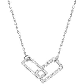 CZ Infinity Square Pendant Necklace for Women Silver Plated Dainty Geometric Rectangle Interlocking Adjustable Choker Chain Necklaces Wedding Mother's Day Gift
