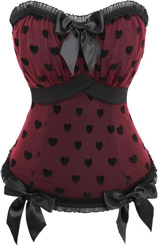 ROSE GAL Rosegal Plus Size Vintage Corsets for Women Heart Lace Panel Bowknot Lace-up Bustier Corset Top in Saudi Arabia