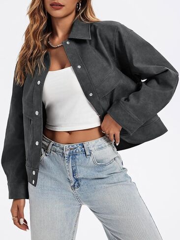 Cicy Bell Womens Faux Leather Bomber Jackets Button Down Vintage Casual Moto Coats Loose Fit Fall Fashion Outerwear in Saudi Arabia