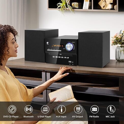 Stereo Shelf Systems CD Player, CD-169 Vintage Micro HiFi Systems 40W Premium Music System for Home with BT, 3.5mm Aux-in, USB Playback, Headphone Jack, CD Player Audio System with Audio Output in Saudi Arabia