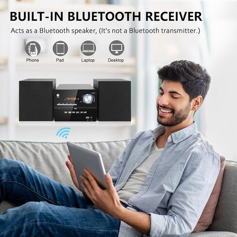 Stereo Shelf Systems CD Player, CD-169 Vintage Micro HiFi Systems 40W Premium Music System for Home with BT, 3.5mm Aux-in, USB Playback, Headphone Jack, CD Player Audio System with Audio Output in Saudi Arabia