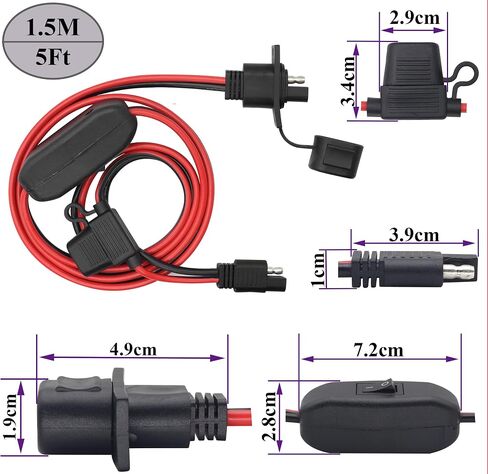12AWG SAE Power Outlet Sidewall Port Adapter Cable with 20A Fuse,SAE Weatherproof Solar Panel Mount Flush Mount Connector Cable for Motorcycle Cars,Camp Trailer Solar Panels.(0.3M/2Pack) in Kuwait