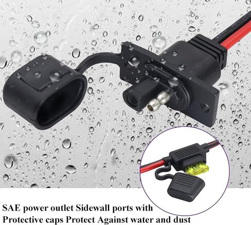 12AWG SAE Power Outlet Sidewall Port Adapter Cable with 20A Fuse,SAE Weatherproof Solar Panel Mount Flush Mount Connector Cable for Motorcycle Cars,Camp Trailer Solar Panels.(0.3M/2Pack) in Kuwait