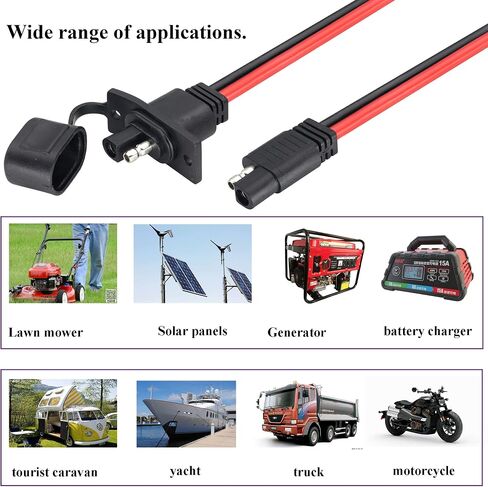 12AWG SAE Power Outlet Sidewall Port Adapter Cable with 20A Fuse,SAE Weatherproof Solar Panel Mount Flush Mount Connector Cable for Motorcycle Cars,Camp Trailer Solar Panels.(0.3M/2Pack) in Kuwait