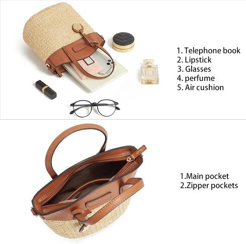 Straw Crossbody Bag, Women Bucket Shoulder Top Handle Purse, Ladies' Handmade Woven Bucket Bag in Saudi Arabia