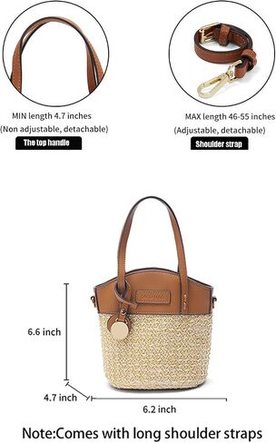 Straw Crossbody Bag, Women Bucket Shoulder Top Handle Purse, Ladies' Handmade Woven Bucket Bag in Saudi Arabia