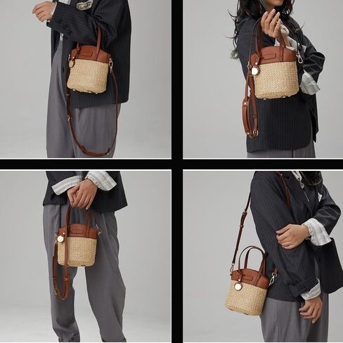 Straw Crossbody Bag, Women Bucket Shoulder Top Handle Purse, Ladies' Handmade Woven Bucket Bag in Saudi Arabia
