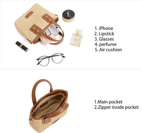 Straw Crossbody Bag, Women Bucket Shoulder Top Handle Purse, Ladies' Handmade Woven Bucket Bag in Saudi Arabia