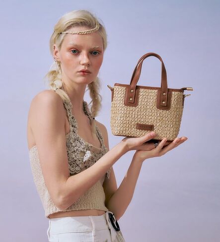 Straw Crossbody Bag, Women Bucket Shoulder Top Handle Purse, Ladies' Handmade Woven Bucket Bag in Saudi Arabia