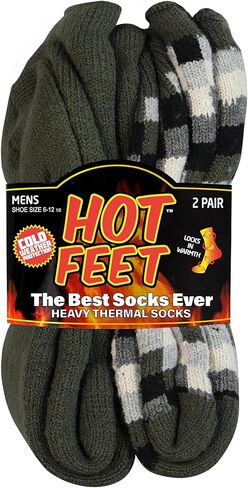 HOT FEET Thermal Socks for Men, Extreme Cold Weather, 2/4 Pack Thick Warm Socks for Men, Winter Insulated Socks, Size 6-12.5 in Kuwait