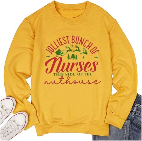 TSIIUO Women's Jolliest Bunch of Nurses Sweatshirt Cute Registered Nurse Christmas Tee Nursing Casual Long Sleeve Tops in Kuwait