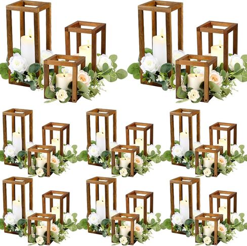 Yaomiao 24 Pcs Wooden Wedding Lantern Centerpiece Rustic Wooden Candle Holders Decorative Lantern Candle Holder Farmhouse Lantern for Table Fireplace Wedding Party Baby Shower Room Decor Gift in Kuwait