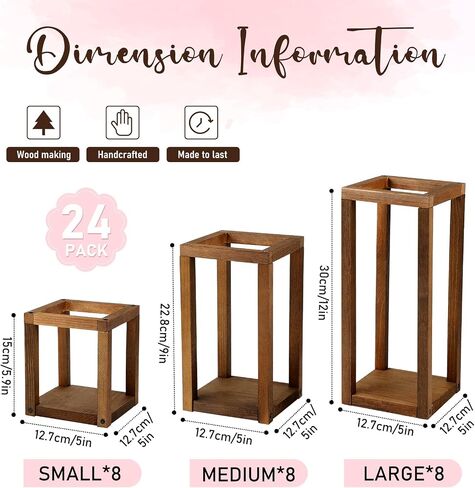 Yaomiao 24 Pcs Wooden Wedding Lantern Centerpiece Rustic Wooden Candle Holders Decorative Lantern Candle Holder Farmhouse Lantern for Table Fireplace Wedding Party Baby Shower Room Decor Gift in Kuwait