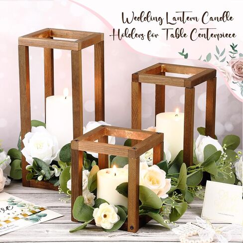 Yaomiao 24 Pcs Wooden Wedding Lantern Centerpiece Rustic Wooden Candle Holders Decorative Lantern Candle Holder Farmhouse Lantern for Table Fireplace Wedding Party Baby Shower Room Decor Gift in Kuwait