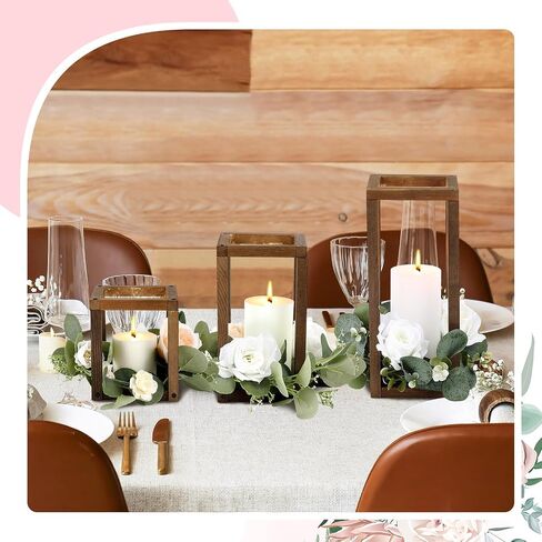 Yaomiao 24 Pcs Wooden Wedding Lantern Centerpiece Rustic Wooden Candle Holders Decorative Lantern Candle Holder Farmhouse Lantern for Table Fireplace Wedding Party Baby Shower Room Decor Gift in Kuwait