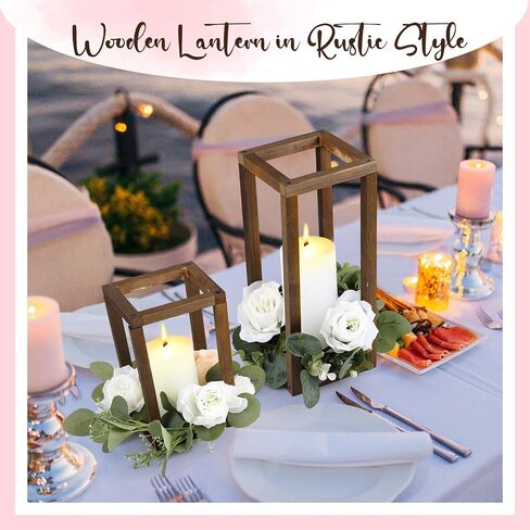 Yaomiao 24 Pcs Wooden Wedding Lantern Centerpiece Rustic Wooden Candle Holders Decorative Lantern Candle Holder Farmhouse Lantern for Table Fireplace Wedding Party Baby Shower Room Decor Gift in Kuwait