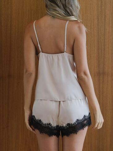 CUPSHE Satin Pajama Set Women Silk Camisole Pjs Ruffle Sleepwear 2 Piece Loungewear Shorts Set in Saudi Arabia
