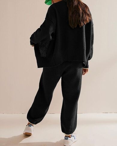 Women's 2 Piece Outfits Casual Sweater Set Knit Cardigan and Pants Tracksuit Lounge Sets in Saudi Arabia