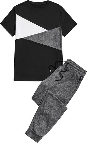 OYOANGLE Men's 2 Piece Outfits Short Sleeve T Shirt and Sweatpants Lounge Set Sleepwear Tracksuit in Saudi Arabia