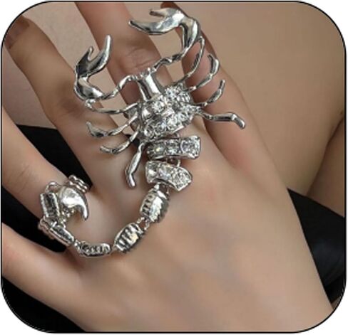Punk Full Finger Ring Bracelet Scorpion Hand Chains Double Knuckle Ring Harness Cool Punk Hand Ring Halloween Gifts in Saudi Arabia
