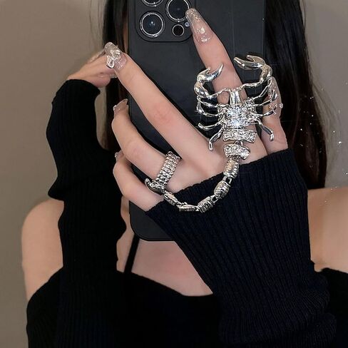 Punk Full Finger Ring Bracelet Scorpion Hand Chains Double Knuckle Ring Harness Cool Punk Hand Ring Halloween Gifts in Saudi Arabia
