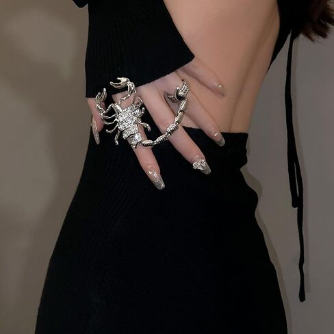 Punk Full Finger Ring Bracelet Scorpion Hand Chains Double Knuckle Ring Harness Cool Punk Hand Ring Halloween Gifts in Saudi Arabia