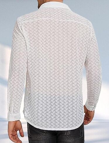 Panegy Men's Sheer Top Disco Rave Festival Outfits Rock Bands Nightclub Party Tee Shirts Blouse 70s Streetwear in Kuwait