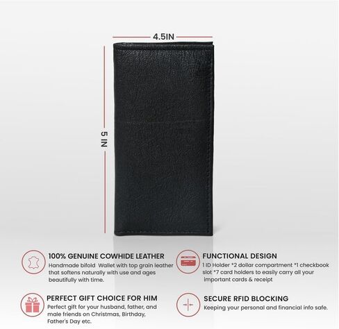 Men's Rodeo Rose Wallet Fulll Grain leather RFID Blocking Bifold Wallet with Multiple Card slots, ID holder and Cash Compartment in Saudi Arabia