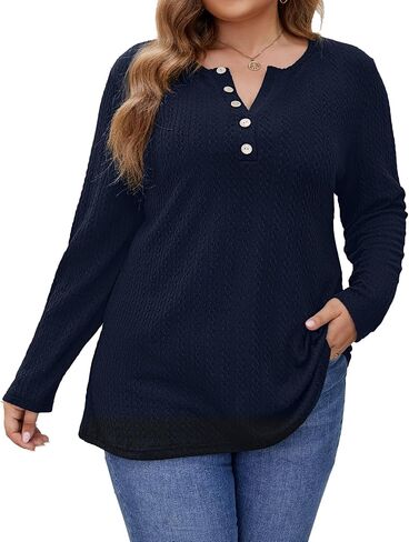 Womens Plus Size Sweaters Long Sleeve V Neck Lightweight Pullover Knit Sweater Tops in Saudi Arabia