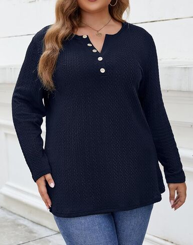 Womens Plus Size Sweaters Long Sleeve V Neck Lightweight Pullover Knit Sweater Tops in Saudi Arabia