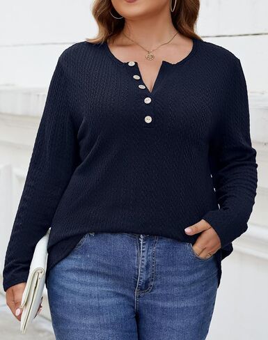 Womens Plus Size Sweaters Long Sleeve V Neck Lightweight Pullover Knit Sweater Tops in Saudi Arabia
