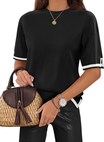 Zeagoo Womens Knit Crew Neck Short Sleeve Tops Summer Pullover Blouse Basic Casual T-Shirt S-XXL in Saudi Arabia