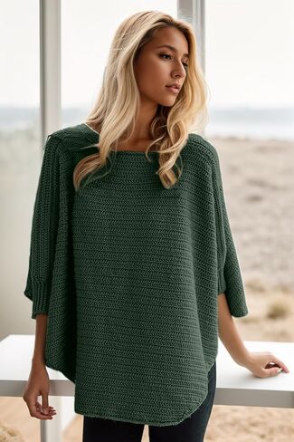 سترة نسائية كبيرة الحجم 2024 بأكمام تشبه جناح الخفّاش سترات غير رسمية برقبة قارب وافل متماسكة بحاشية مقسمة بلوفر علوي in Kuwait