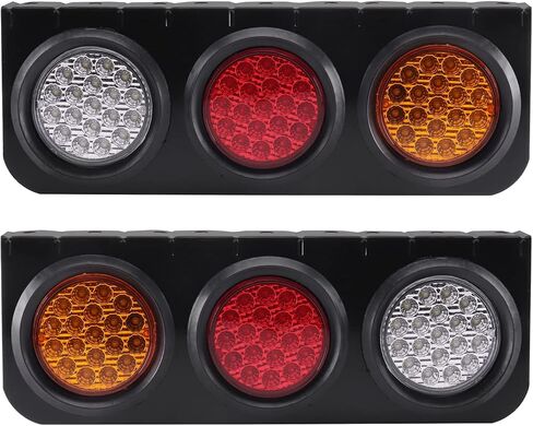 قطعتان من شريط إضاءة ذيل الشاحنة LED مناسب لشاحنة مقطورة 12-24 فولت تيار مستمر RV تخييم، مصباح خلفي كهرماني أحمر أبيض إيقاف مصباح إشارة الانعطاف مع قاعدة دعامة حديدية in Kuwait